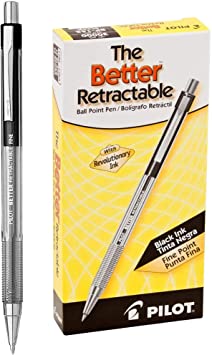 PILOT The Better Ball Point Pen Refillable & Retractable Ballpoint Pens, Fine Point, Black Ink, 12-Pack (30000)