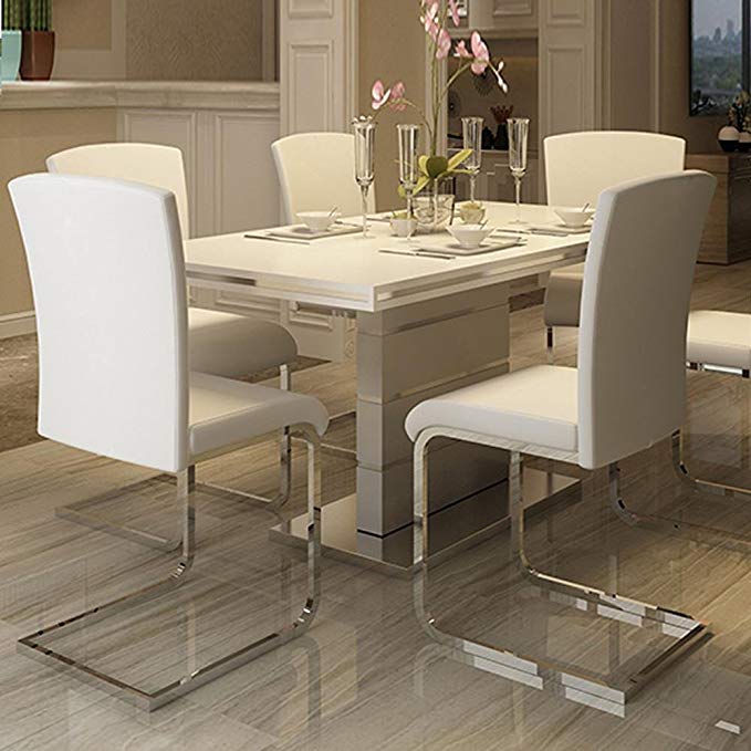 Yaheetech Set Of 2 Faux Leather High Back & Chrome Less Home Dining Room Furniture Chairs White