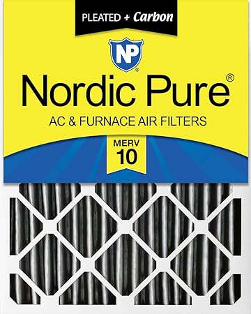 Nordic Pure 16x25x4PM10C-1 Pleated MERV 10 Plus Carbon AC Furnace Filter (1 Pack), 16x25x4"