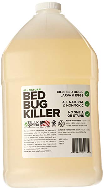 Bed Bug Spray By Killer Green - Best Non-toxic All Natural Killer & Treatment of Bedbugs 100% Risk Free Guarantee for Your Home, Hotel or Hospital. 1 Gallon