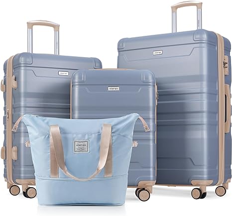 Merax Expandable ABS Hardside Luggage Spinner Wheel Suitcase TSA Lock Suit Case, Baby Light Blue, 4-Piece Set
