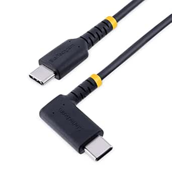 StarTech.com 6in (15cm) USB C Charging Cable Right Angle - 60W PD 3A - Heavy Duty Fast Charge USB-C Cable - USB 2.0 Type-C - Rugged Aramid Fiber - Short USB Cord (R2CCR-15C-USB-CABLE), Black