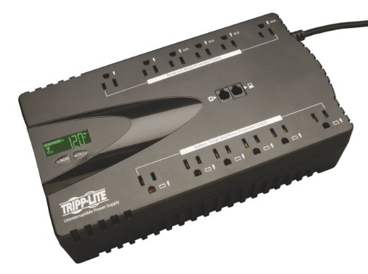 Tripp Lite 850VA UPS Battery Backup, LCD, 425W Eco Green, USB, RJ11, 12 Outlets (ECO850LCD)