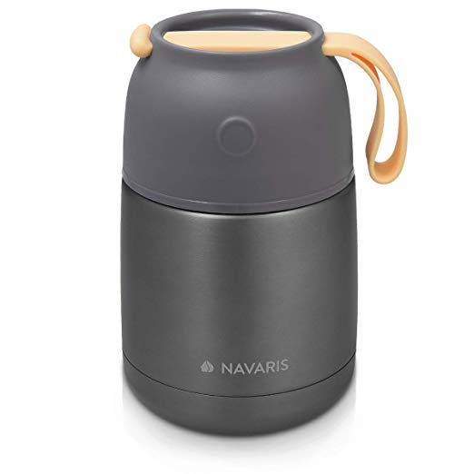 Navaris Vacuum Insulated Food Jar - Stainless Steel Food Flask Container with Wide Mouth for Hot or Cold Lunch - Size S (15.2 oz / 450 ml), Dark Gray