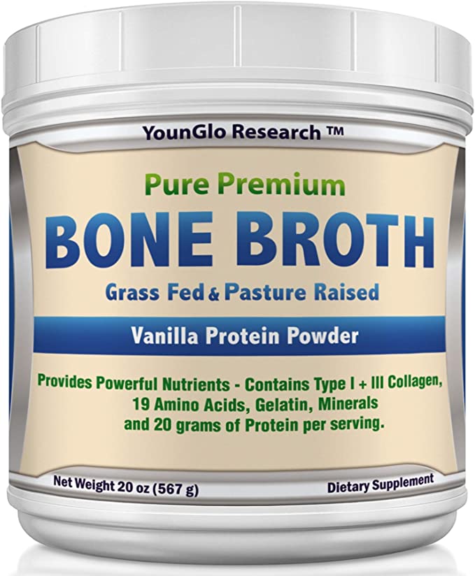 Bone Broth Protein Powder from Grass Fed Beef - 20oz - High in Collagen and Gelatin - Paleo and Keto Friendly - (1 Pack Vanilla)