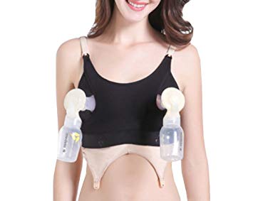 Hands-Free Nursing Pumping Bra Adjustable Breast-Pumps Holding Bra Suitable for Breastfeeding-Pumps (Black, L)