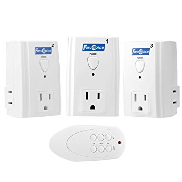 Foruchoice FUC Series Indoor Wireless Remote Control Electrical Outlet Switch for Light & Household Appliances (Battery Included, White, 1 Remote Controls   3 Outets)