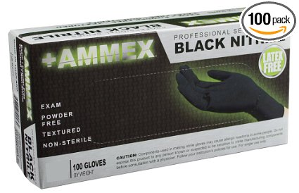 Ammex ABNPF Black Nitrile Glove Medical Exam Latex Free Disposable Powder Free Large Box of 100