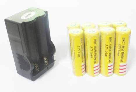 Sunbeautyreg 8Pcs 37V 18650 5000mah Rechargeable Lithium Battery with Battery Charger