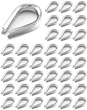 QWORK M6 Stainless Steel Thimble, 40 Pack, for 1/4 Inch Diameter Wire Rope, Silver