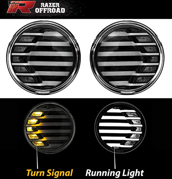 Razer Auto Rock Crawler Black Clear lens Turn Signal LED Light LED Running Light 1 Pair (Black) for 07-17 Jeep JK Wrangler