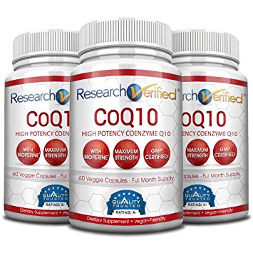 Research Verified CoQ10-100% Pure Extra Strength 250mg CoQ10 – Improved Absorption and Bioavailability with Bioperine - Boost Antioxidant Levels, Improve Cardiovascular Health, 180 Vegan Capsules