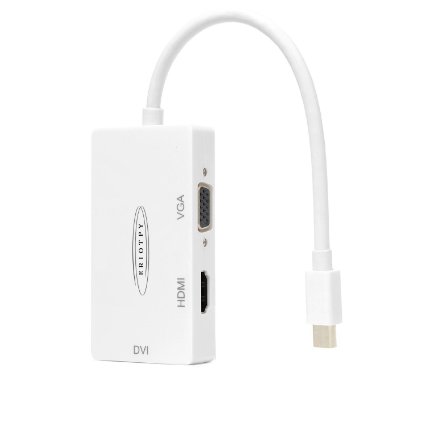 Eriotpy® 3-in-1 Mini DP DisplayPort to VGA DVI HDMI Adapter Connector Apple MacBook MacBook Pro MacBook Air (White)