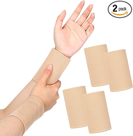 2 Pairs Compression Wrist Sleeve Compression Wrist Brace Wrist Supports Wrist Wraps Elastic Wristbands for Men and Women Tennis, Tendonitis, Carpal Tunnel (Beige, X-Large)