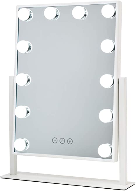 Hollywood Mirror with Lights for Dressing Table, Large Lighted Vanity Makeup Mirror with Smart Touch Control and 12 Dimmable Bulbs, White