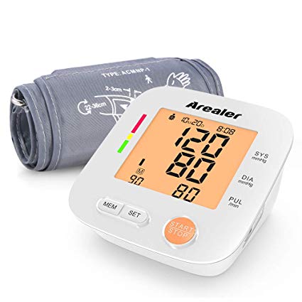 Blood Pressure Monitor Upper Arm, Arealer Automatic Digital BP Machine Large Cuff with Blood Pressure and Pulse Rate, 2 * 90 Memory Mode, Batteries and Bag Included for Old Children Home Use