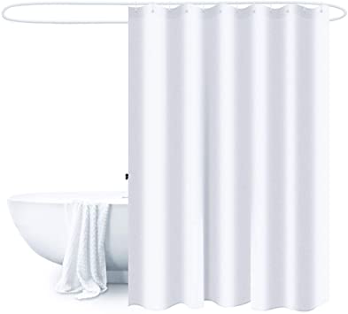 BlueCosto White Shower Curtain, Mould Proof and Mildew Resistant Washable Waterproof Polyester Bathroom Curtains w/ 12pcs Hooks (180x180cm, 72x72inch)