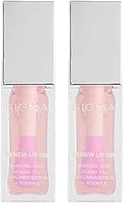 Sigma Beauty Renew Lip Oil – Tinted Lip Oil with Luxurious High-Shine Color and Long Lasting Hydration for Soft, Supple Lips, Non Sticky Lip Oil with Nourishing Antioxidants (Hush, Clear Pink Sheen)