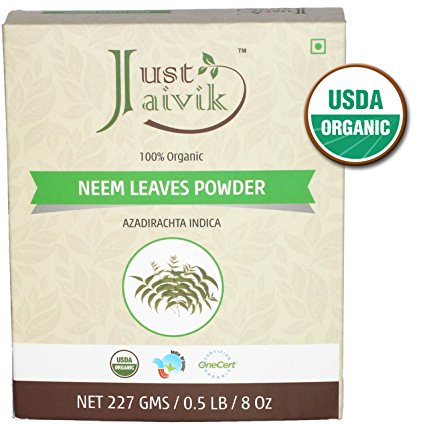 Just Jaivik 100% Organic Neem Leaves Powder - USDA Certified Organic, 227 gms / 1/2 LB Pound / 08 Oz - Azadirachta Indica - Promoting healthy hair and clear skin (AN USDA Organic Certified Herb)