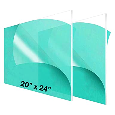 (2 Pack) 1/8" Thick Clear Acrylic Sheets - 20" x 24" Pre-Cut Plexiglass Sheets for Craft Projects, Signs, Sneeze Guard, and More - Cut with Laser, Power Saw, or Hand Tools – No Knives