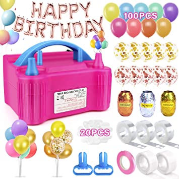 Balloon Pump Electric, 158Pcs Portable Balloon Inflator Air Balloon Blower Pump, Balloon Arch Kit with 100Pcs Balloons Set, Tape Strip for Birthday Parties Wedding Festival