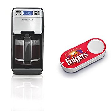 Hamilton Beach 46205 12-Cup Programmable Coffee Maker, Stainless Steel & Folger's Dash Button