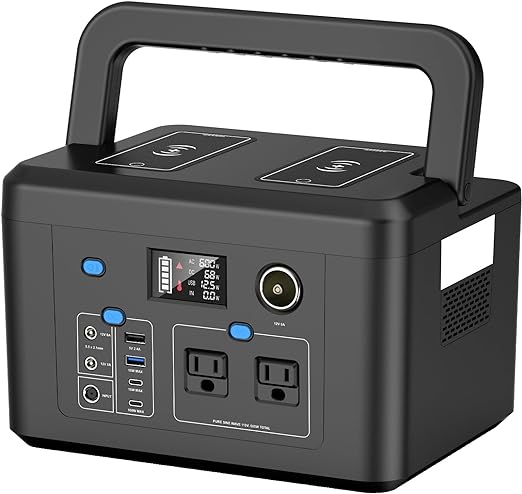 Portable Power Station 600W, Powkey 296Wh Battery Backup with 2 Pure Sine Wave AC Outlets, USB-C PD100W and 2 Wireless Chargers, Solar Generator (Solar Panel Optional) for Outdoor Camping/RVs/Home Use