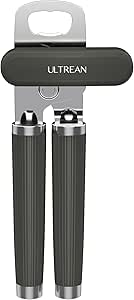 Ultrean Manual Can Opener Bottle Opener, Heavy Duty Stainless Steel Smooth Edge Manual Hand Held Can Opener With Soft Touch Handle, Rust Proof Oversized Handheld Easy Turn Knob (Gray)