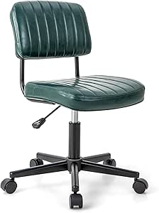 Giantex Leather Office Chair Green, Armless Low-Back Computer Desk Chair, Retro Swivel Rolling Task Chair Height Adjustable PU Leisure Office Chair for Kids Teens Adults