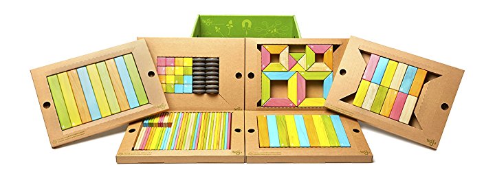 130 Piece Tegu Classroom Magnetic Wooden Block Set, Tints