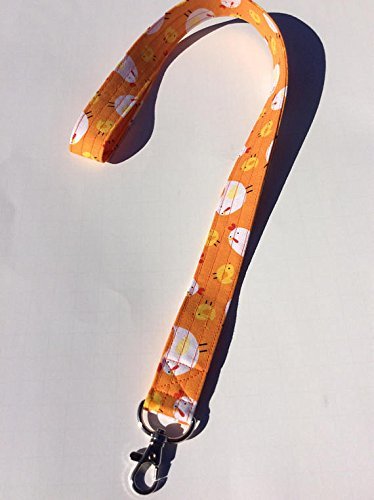 Chickens Lanyard ID Badge Key Keeper Keychain Camera Strap Fabric Orange with Chicks and Chickens