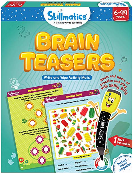 Skillmatics Educational Game: Brain Teasers (6-99 Years) | Erasable and Reusable Activity Mats | Gifts for Boys and Girls 6, 7, 8, 9, Years and Up | Travel Friendly Toy with Dry Erase Marker