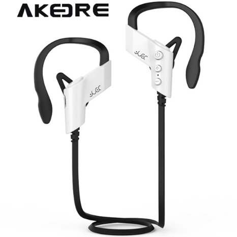 Sport Headphone , AKEDRE® Wireless Sports Bluetooth V4.1 Headphones Sweatproof Running Exercise Stereo with Mic Earbuds Earphones for Iphone 6/6s Plus Galaxy S6 and Android Phones-(White)