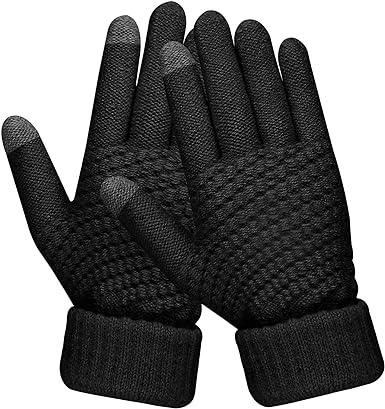 Sibba Women's Winter Touchscreen Gloves, Warm Wool Lined Gloves, Thermal Knitted Stretchy Cuff Mittens for Cycling Running Driving Riding Outdoor