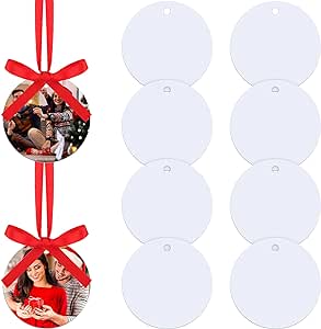 10 Pieces Sublimation Blank Christmas Ornament Sublimation Aluminum White Blank Pendants with Ribbon for DIY Crafting Blanks Personalized Hanging Christmas Tree Home Decoration