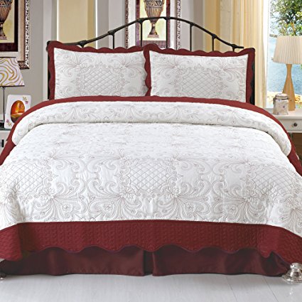 Lavish Home Juliette Embroidered 3-Piece Quilt Set, King