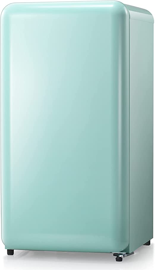 R.W.FLAME Mini Fridge With Freezer, 3.2 cu ft Retro Fridge, Skin Care Small Fridge, Adjustable Thermostat Controlled Micro Fridge, Retro Recessed Handles Fridge, for Bedroom, Dorms, Offices (Green)