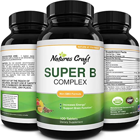 Vitamin B Complex Adult Multivitamin - Super B Complex Vitamins for Immune Support Mood Boost and Memory Supplement for Brain Support - Natural Energy Supplement with Active B Complex Vitamins