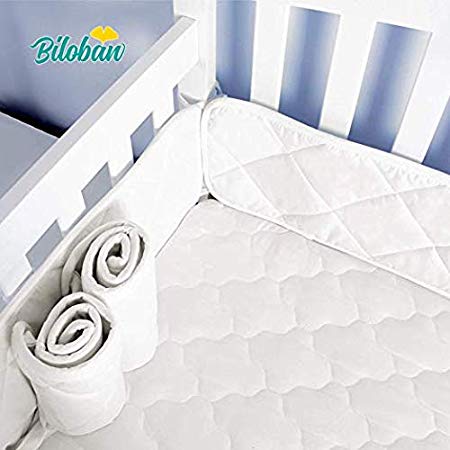 Mini Crib Bumper Pads for Portable Mini Cribs 24"x 38",Safe & Soft Mini Crib Bumper 4 Pieces for Babies Mini Crib Padding White