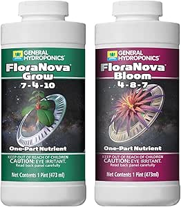 General Hydroponics FloraNova Family: Grow and Bloom - Liquid Base Fertilizers, 1 pt. Bottles