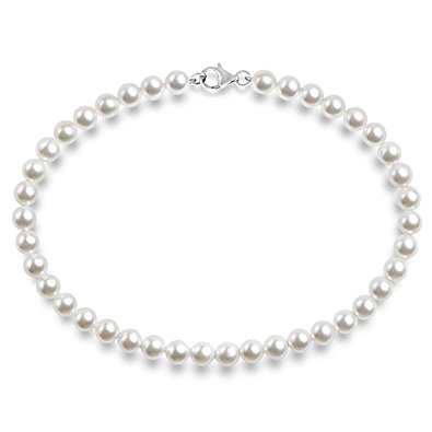 PAVOI Sterling Silver Round White Simulated Shell Pearl Necklace Strand