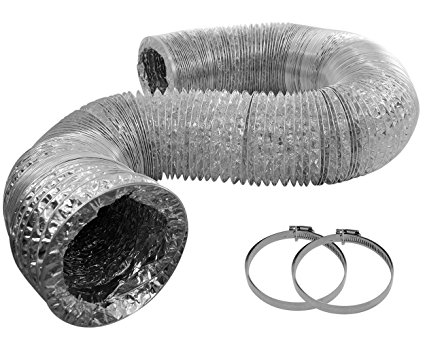 TerraBloom 4 Inch Duct, Flexible Aluminum Ducting, 25 feet long with 2 Clamps, 4-inch Ducting, Ventilation Duct