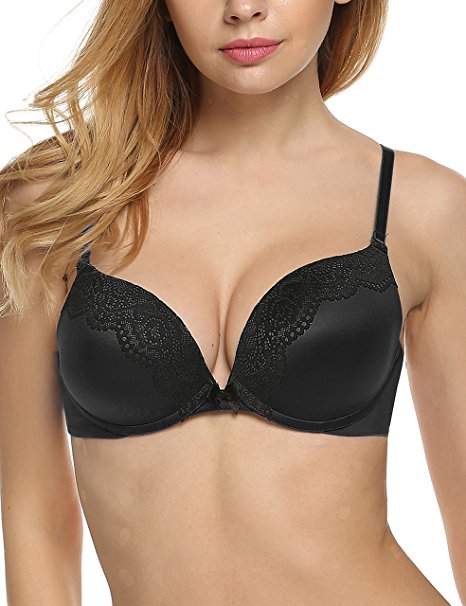 Ekouaer Women's Perfectly Fit Padded Underwire Plunge Demi T-Shirt Bra 32A-38DD