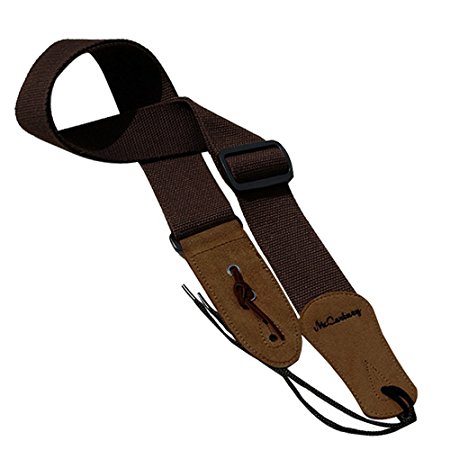 Simtyso Guitar Strap with Leather Ends and Includes Ties for Acoustic Guitars Coffee Color