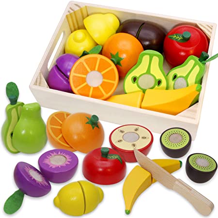 Airlab Wooden Play Food for Kids Kitchen Cutting Fruits Toys for Toddlers Pretend Vegetables Gift for Boys Girls Educational Toys