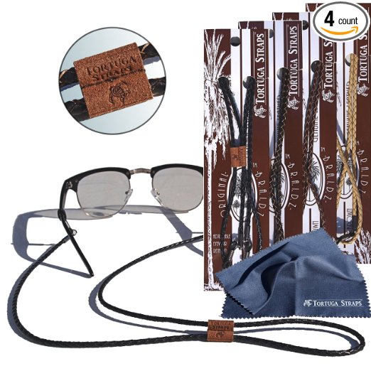 Tortuga Straps BRAIDZ – Adjustable Leather Glasses Strap & Sunglass Straps – Eyewear Retainer for Small & Large glasses– Eyeglasses Strap Holder Secures on Head or Neck - Chain Cord Lanyard