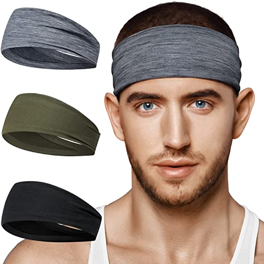 BF BAFLY Men's 3 Pack Sweatbands Headbands, Non Slip Mesh Design Sweat Bands Moisture Wicking Headbands