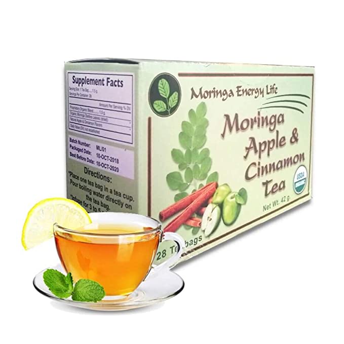 MORINGA APPLE CINNAMON TEA - USDA Organic - Nature´s Most Potent Botanical for Nutrients, Vitamins & Minerals Now in Apple Cinnamon! Boost your Energy and Wellness with this Delicious Moringa Tea
