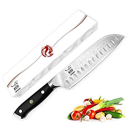 KOI ARTISAN- Santoku Knife 7 Inch Professional Kitchen Chef Knives-Razor Sharp Chef Blade-67 Layers of Premium Japanese Damascus VG10 Super Steel-Corrosion & Stain Resistant- Lifetime Warranty