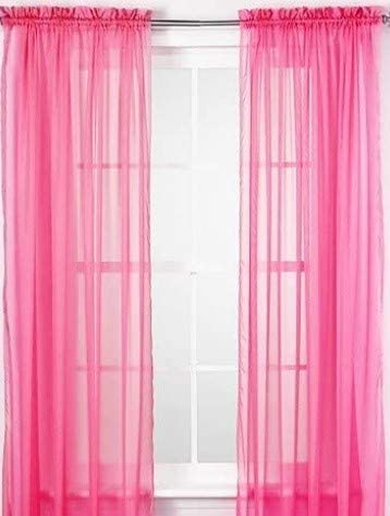 Sapphire Home 2 Panels Window Sheer Curtains 54" x 63" Inches (108" Total Width), Voile Panels for Bedroom Living Room, Rod Pocket, Decorative Curtains, Solid Sheer 63" Pink